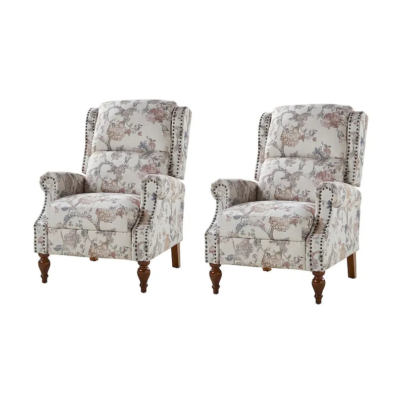 Fauteuil inclinable manuel Terri Classic Cutaway Arms with Nailheads pour salon, ensemble de 2 par HULALA HOME