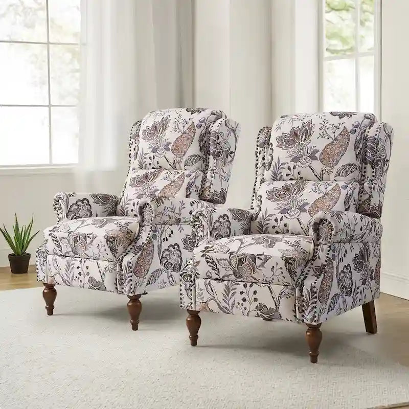Fauteuil inclinable manuel Terri Classic Cutaway Arms with Nailheads pour salon, ensemble de 2 par HULALA HOME