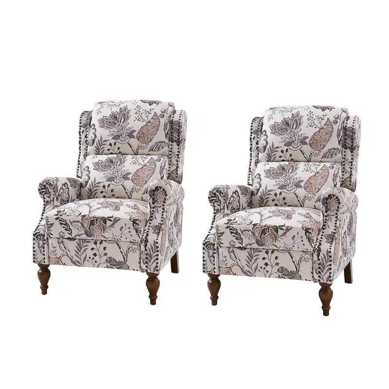 Fauteuil inclinable manuel Terri Classic Cutaway Arms with Nailheads pour salon, ensemble de 2 par HULALA HOME