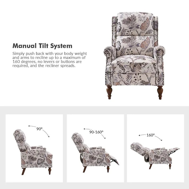 Fauteuil inclinable manuel Terri Classic Cutaway Arms with Nailheads pour salon, ensemble de 2 par HULALA HOME