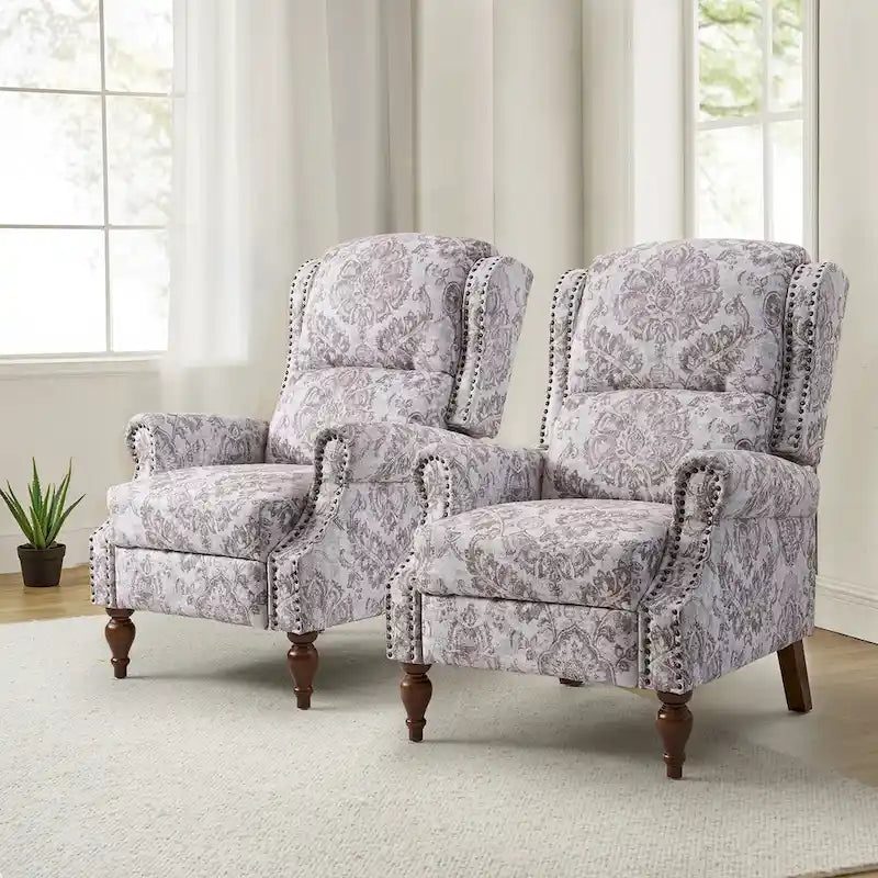 Fauteuil inclinable manuel Terri Classic Cutaway Arms with Nailheads pour salon, ensemble de 2 par HULALA HOME