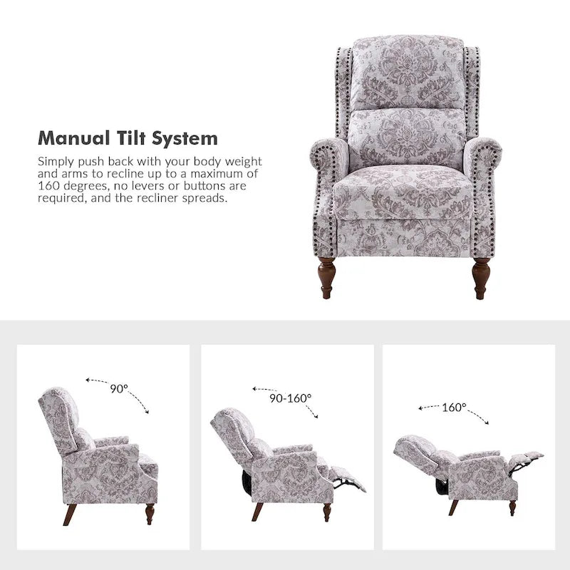 Fauteuil inclinable manuel Terri Classic Cutaway Arms with Nailheads pour salon, ensemble de 2 par HULALA HOME