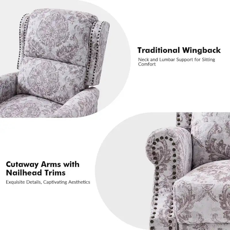 Fauteuil inclinable manuel Terri Classic Cutaway Arms with Nailheads pour salon, ensemble de 2 par HULALA HOME