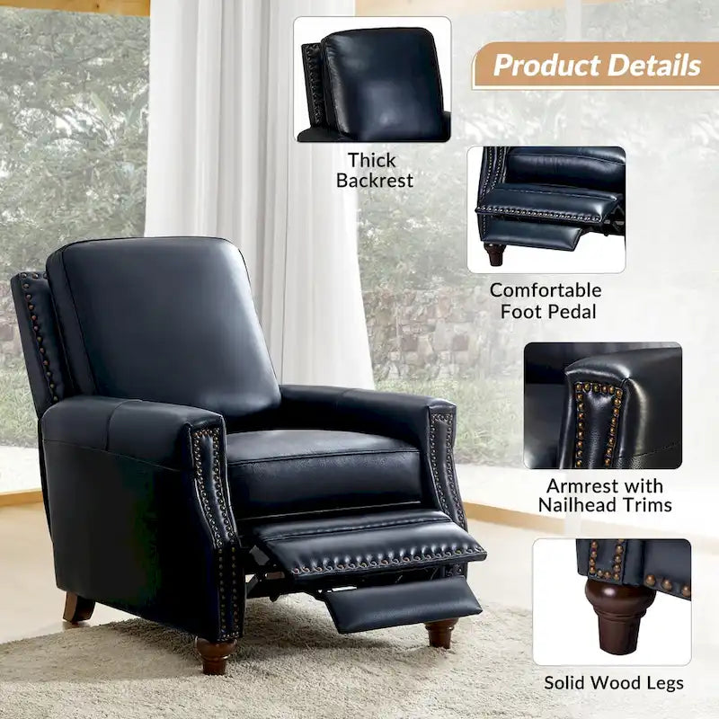 Fauteuil inclinable moderne du milieu du siècle en cuir véritable avec garniture cloutée (lot de 2) par HULALA HOME