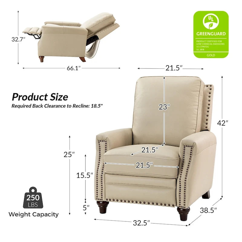 Fauteuil inclinable moderne du milieu du siècle en cuir véritable avec garniture cloutée (lot de 2) par HULALA HOME