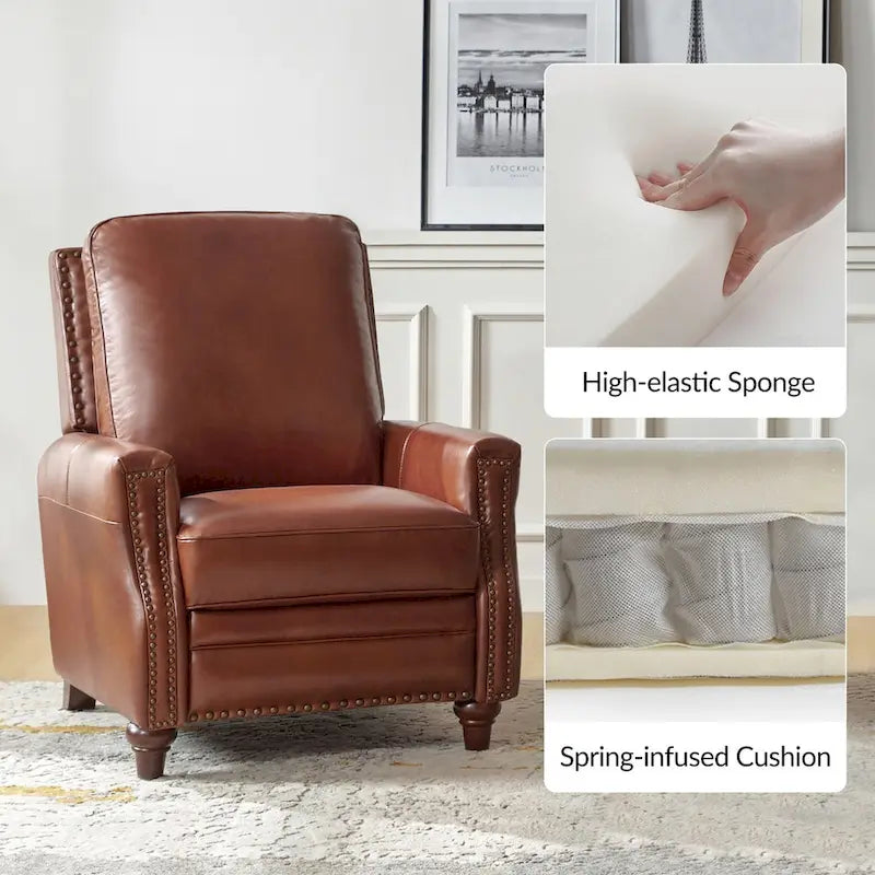 Fauteuil inclinable moderne du milieu du siècle en cuir véritable avec garniture cloutée (lot de 2) par HULALA HOME
