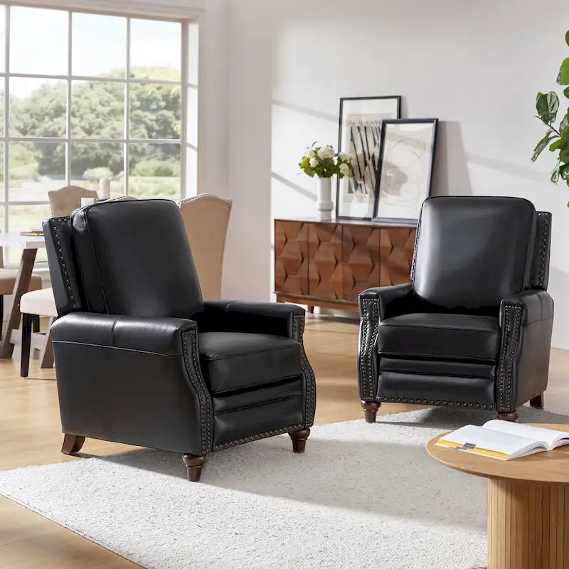 Fauteuil inclinable moderne du milieu du siècle en cuir véritable avec garniture cloutée (lot de 2) par HULALA HOME