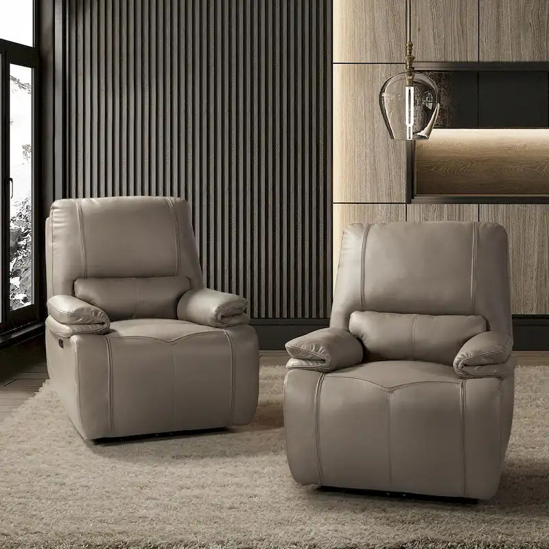 Fauteuil inclinable électrique Clara en cuir véritable avec coussin rembourré, ensemble de 2