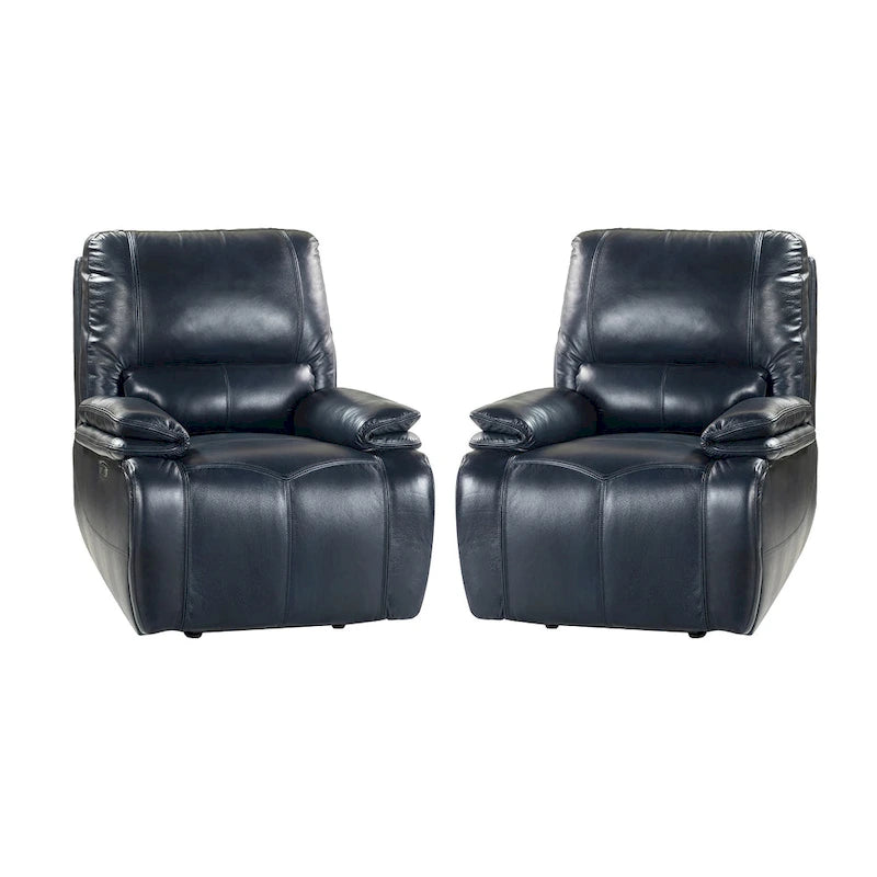 Fauteuil inclinable électrique Clara en cuir véritable avec coussin rembourré, ensemble de 2