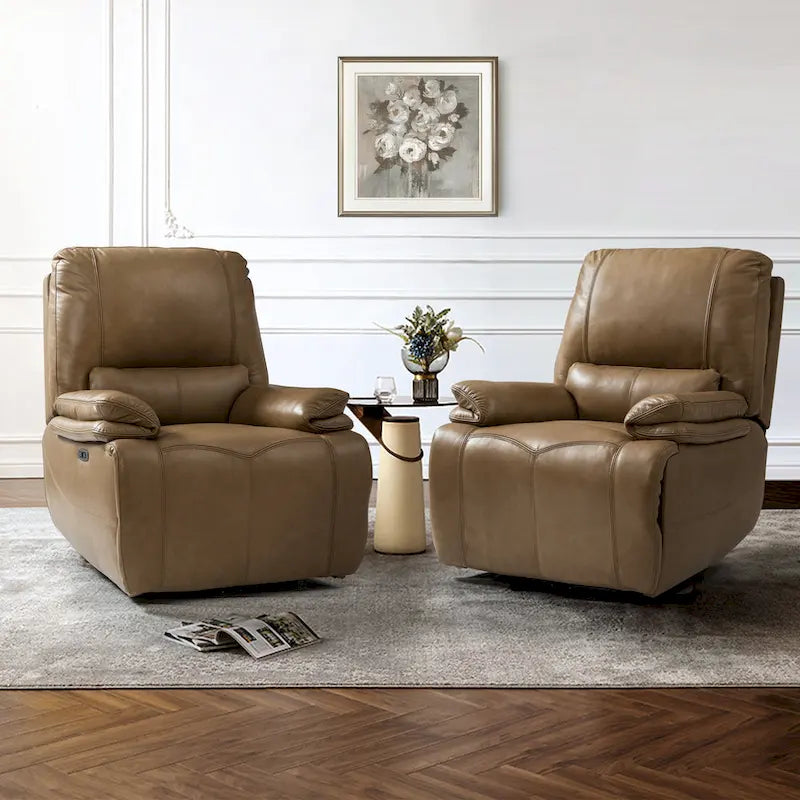 Fauteuil inclinable électrique Clara en cuir véritable avec coussin rembourré, ensemble de 2