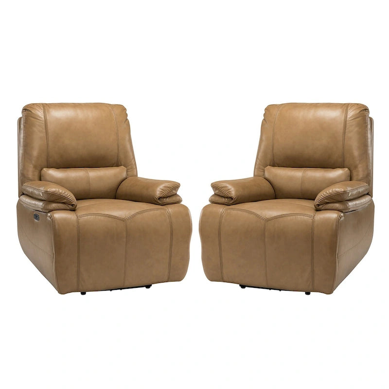 Fauteuil inclinable électrique Clara en cuir véritable avec coussin rembourré, ensemble de 2