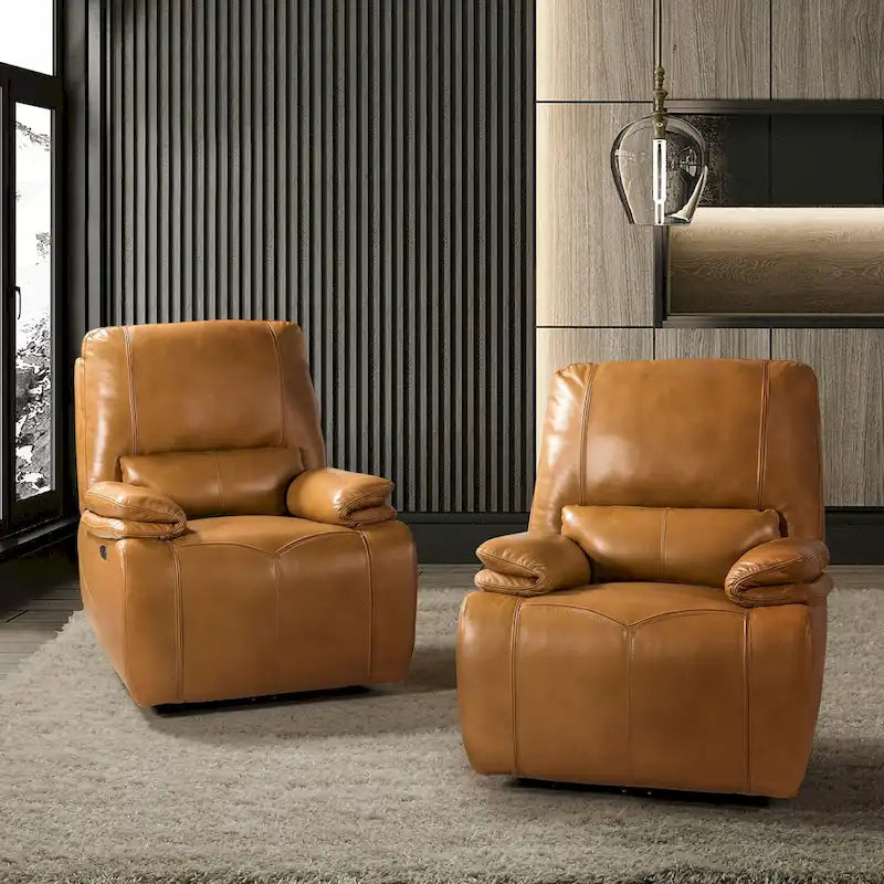 Fauteuil inclinable électrique Clara en cuir véritable avec coussin rembourré, ensemble de 2