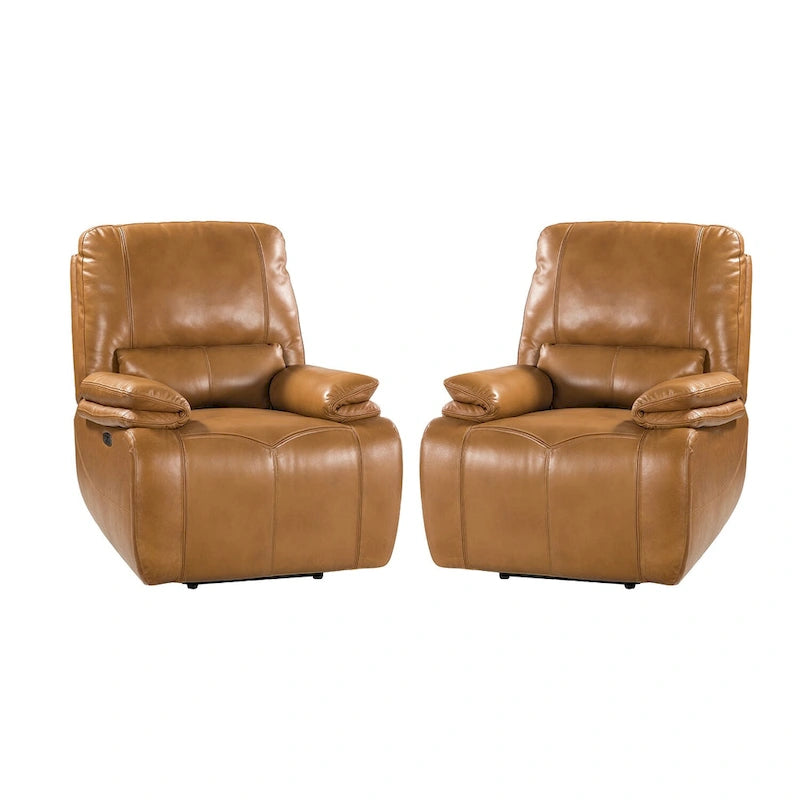 Fauteuil inclinable électrique Clara en cuir véritable avec coussin rembourré, ensemble de 2