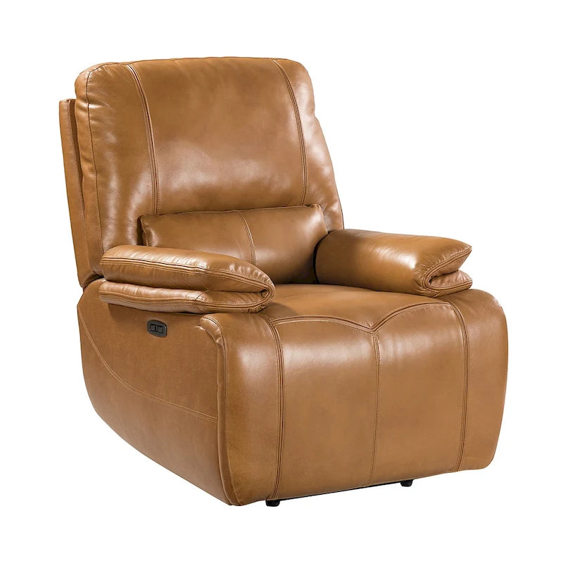 Fauteuil inclinable électrique Clara en cuir véritable avec coussin rembourré, ensemble de 2