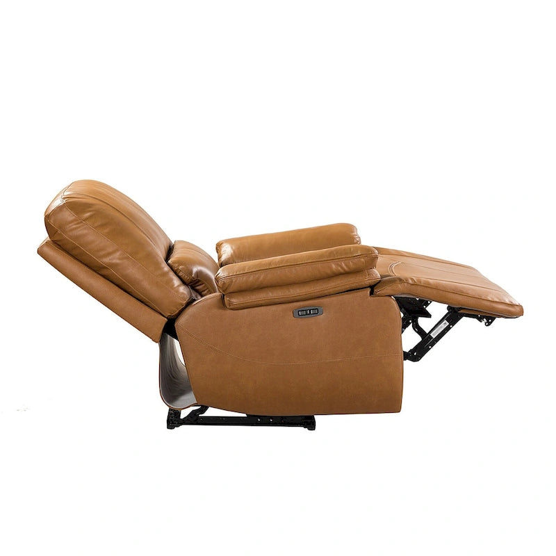 Fauteuil inclinable électrique Clara en cuir véritable avec coussin rembourré, ensemble de 2