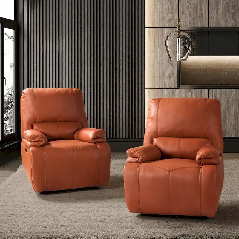 Fauteuil inclinable électrique Clara en cuir véritable avec coussin rembourré, ensemble de 2