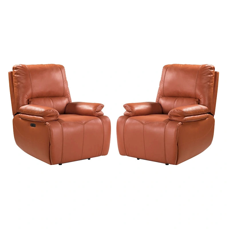 Fauteuil inclinable électrique Clara en cuir véritable avec coussin rembourré, ensemble de 2