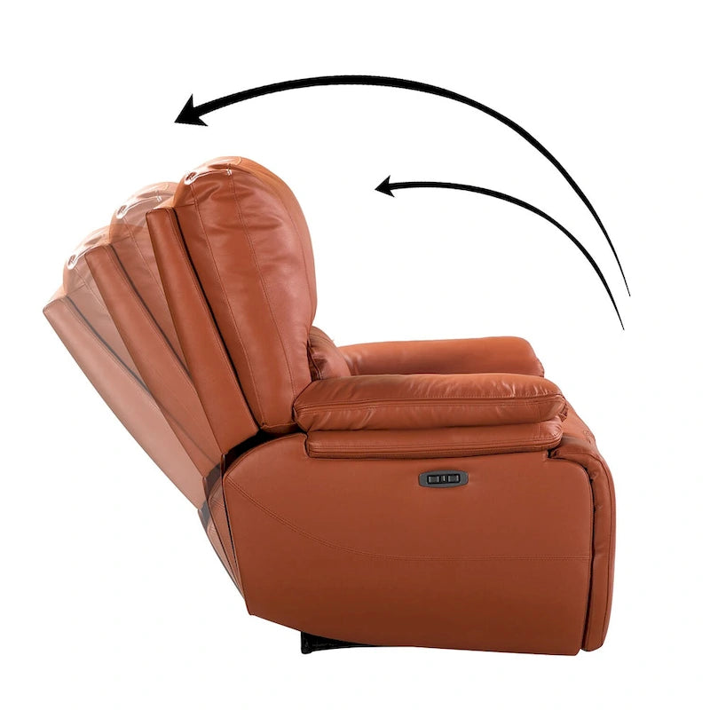 Fauteuil inclinable électrique Clara en cuir véritable avec coussin rembourré, ensemble de 2