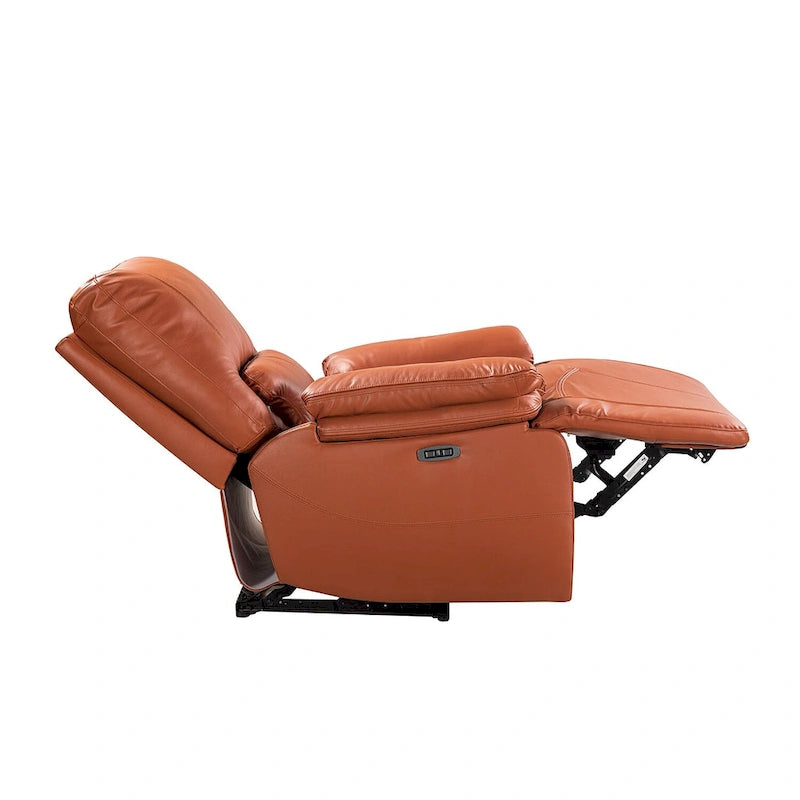 Fauteuil inclinable électrique Clara en cuir véritable avec coussin rembourré, ensemble de 2