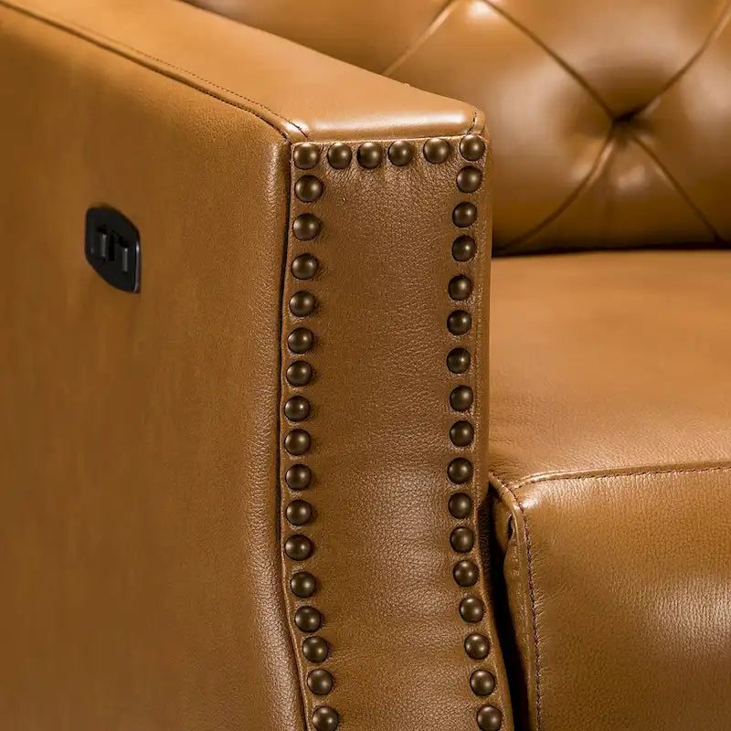 Alina Causeuse inclinable électrique en cuir véritable de 31,50 po de largeur avec port USB, ensemble de 2