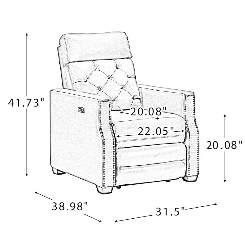 Alina Causeuse inclinable électrique en cuir véritable de 31,50 po de largeur avec port USB, ensemble de 2