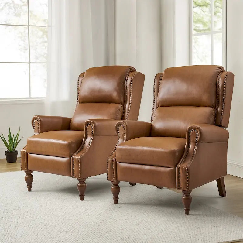 Ensemble de 2 fauteuils inclinables manuels Terri en cuir vegan par HULALA HOME