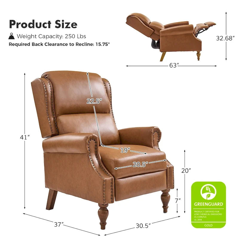 Ensemble de 2 fauteuils inclinables manuels Terri en cuir vegan par HULALA HOME