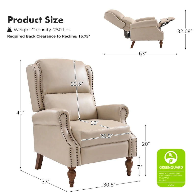 Ensemble de 2 fauteuils inclinables manuels Terri en cuir vegan par HULALA HOME