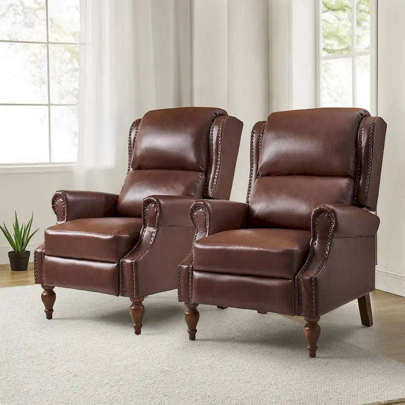 Ensemble de 2 fauteuils inclinables manuels Terri en cuir vegan par HULALA HOME