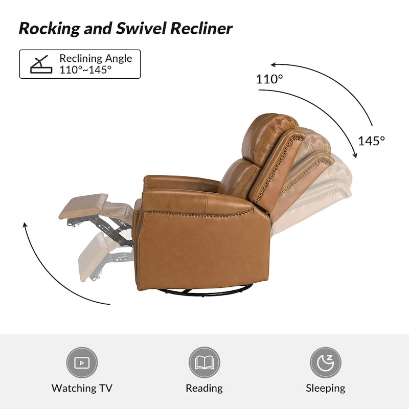 Fauteuil inclinable pivotant motorisé Renato en cuir véritable avec clous et base en métal, lot de 2, par HULALA HOME
