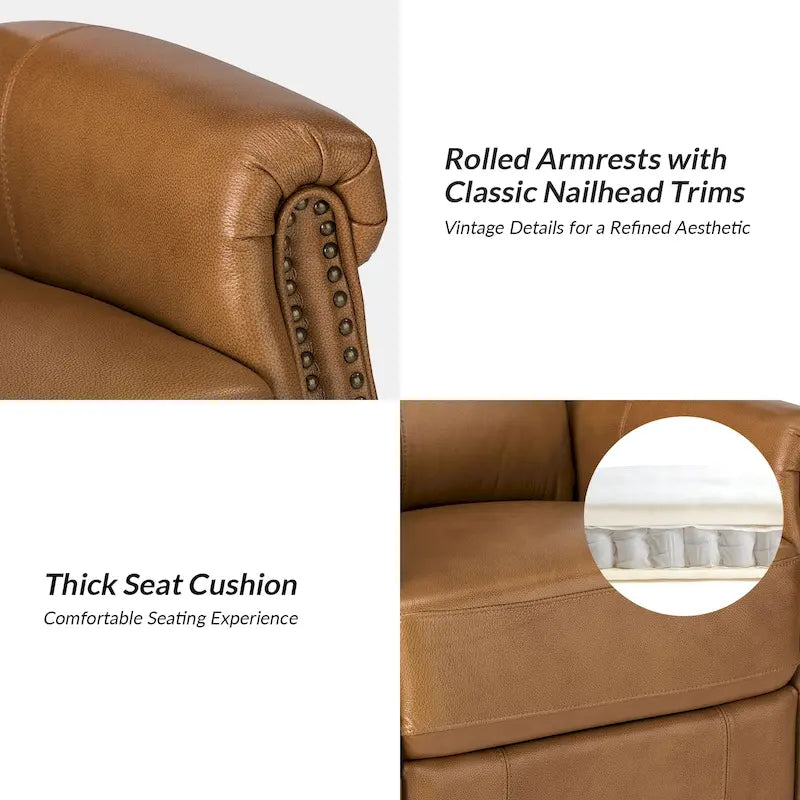Fauteuil inclinable pivotant motorisé Renato en cuir véritable avec clous et base en métal, lot de 2, par HULALA HOME