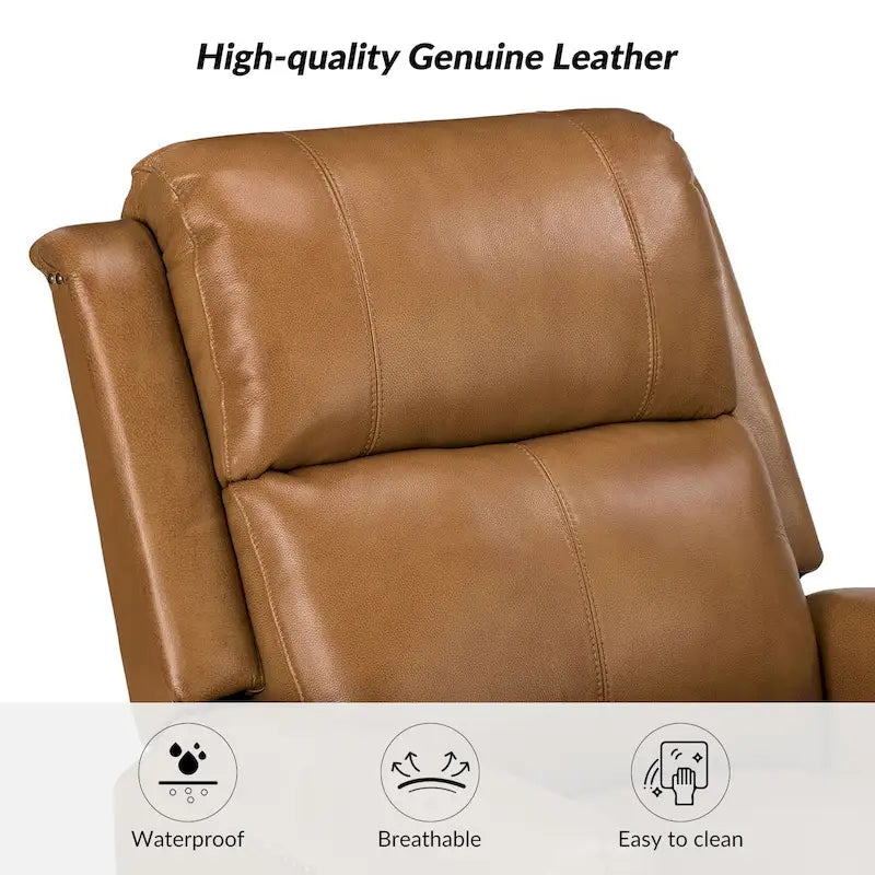 Fauteuil inclinable pivotant motorisé Renato en cuir véritable avec clous et base en métal, lot de 2, par HULALA HOME