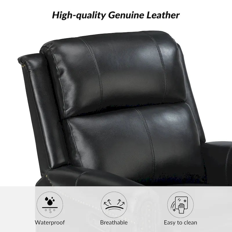 Fauteuil inclinable pivotant motorisé Renato en cuir véritable avec clous et base en métal, lot de 2, par HULALA HOME