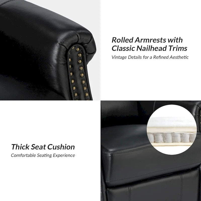 Fauteuil inclinable pivotant motorisé Renato en cuir véritable avec clous et base en métal, lot de 2, par HULALA HOME