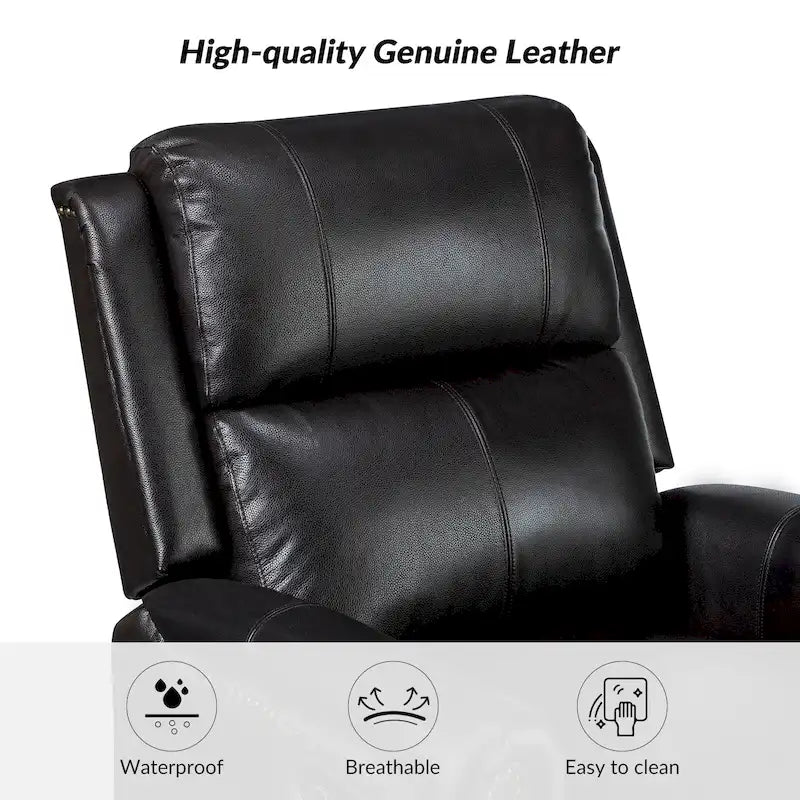 Fauteuil inclinable pivotant motorisé Renato en cuir véritable avec clous et base en métal, lot de 2, par HULALA HOME