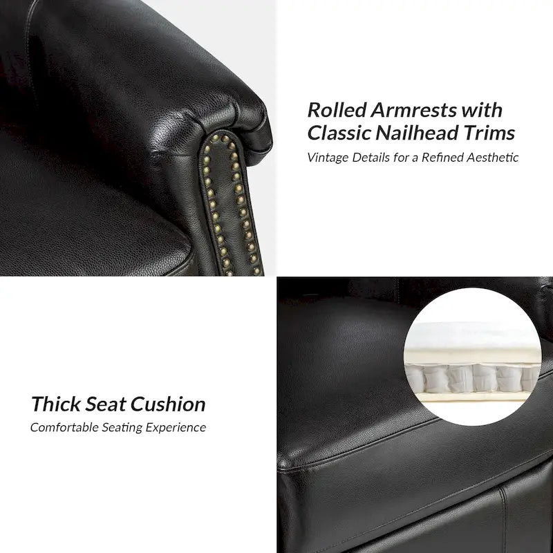 Fauteuil inclinable pivotant motorisé Renato en cuir véritable avec clous et base en métal, lot de 2, par HULALA HOME