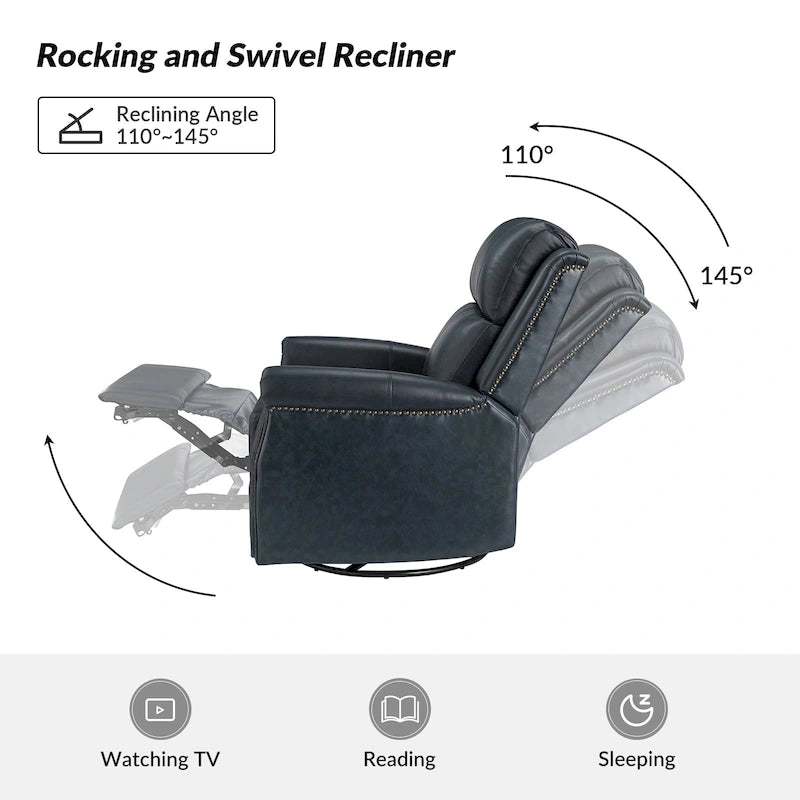 Fauteuil inclinable pivotant motorisé Renato en cuir véritable avec clous et base en métal, lot de 2, par HULALA HOME