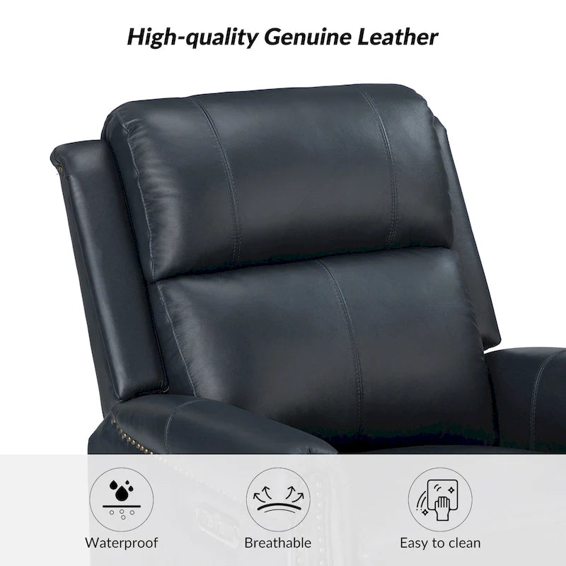 Fauteuil inclinable pivotant motorisé Renato en cuir véritable avec clous et base en métal, lot de 2, par HULALA HOME