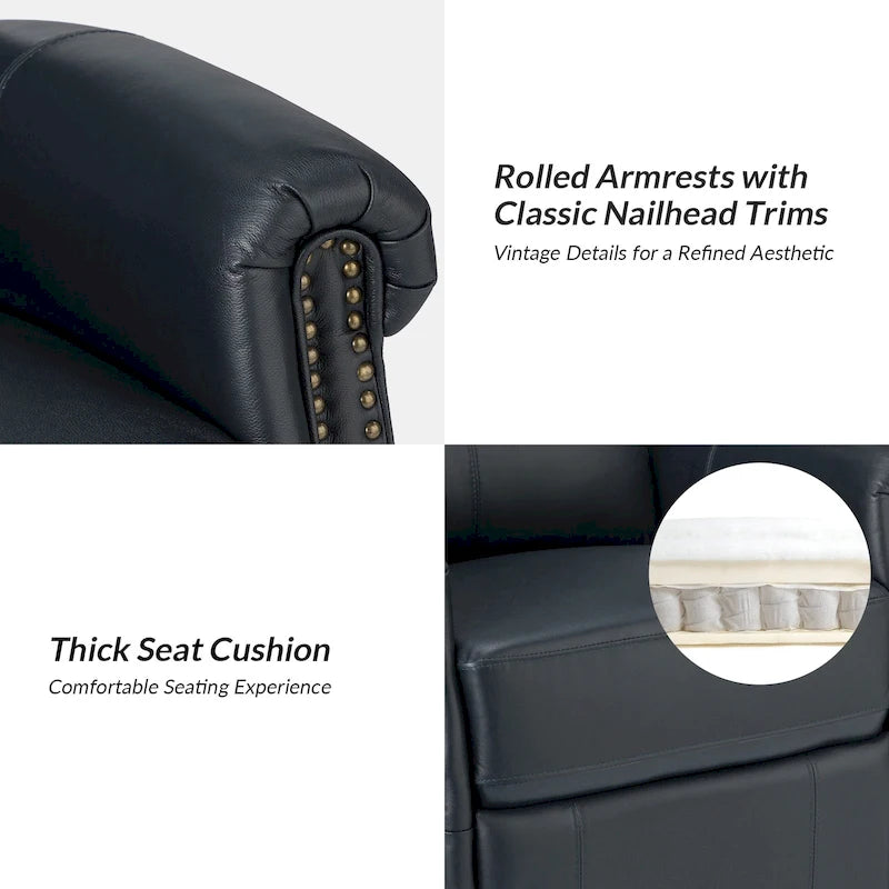 Fauteuil inclinable pivotant motorisé Renato en cuir véritable avec clous et base en métal, lot de 2, par HULALA HOME