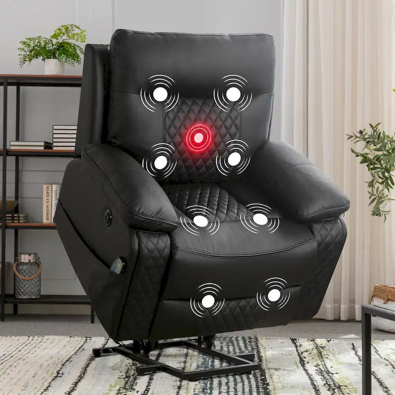 Fauteuil releveur électrique de massage chauffant en cuir moderne pour personnes âgées