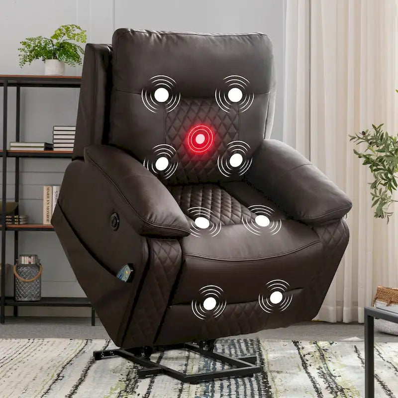 Fauteuil releveur électrique de massage chauffant en cuir moderne pour personnes âgées