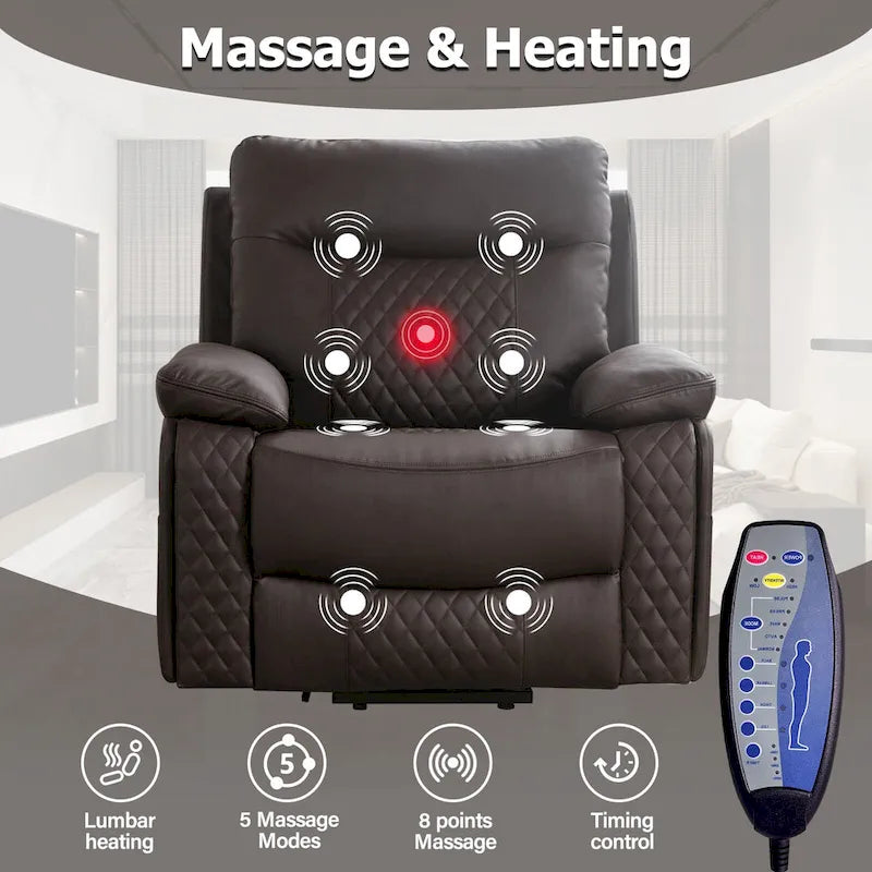 Fauteuil releveur électrique de massage chauffant en cuir moderne pour personnes âgées