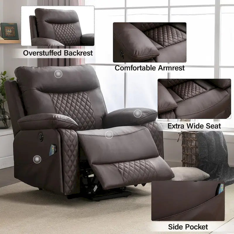 Fauteuil releveur électrique de massage chauffant en cuir moderne pour personnes âgées