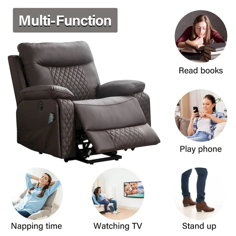 Fauteuil releveur électrique de massage chauffant en cuir moderne pour personnes âgées