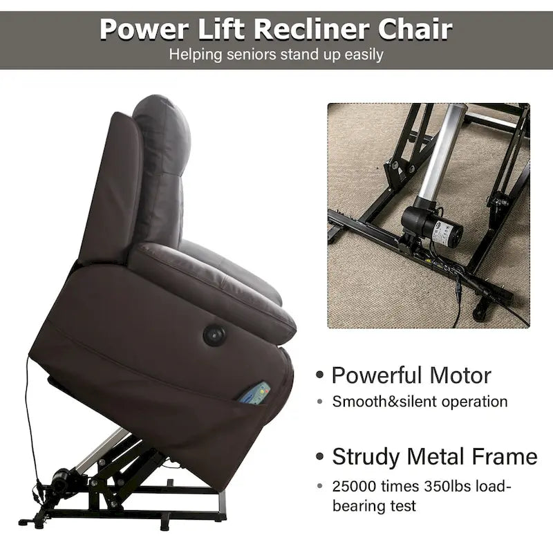 Fauteuil releveur électrique de massage chauffant en cuir moderne pour personnes âgées