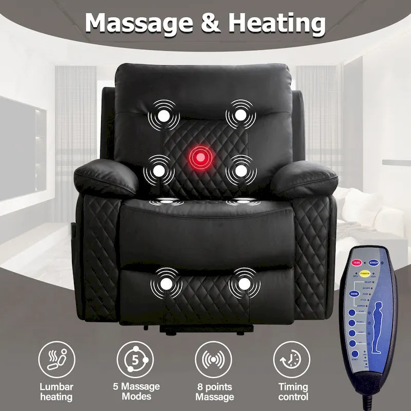Fauteuil releveur électrique de massage chauffant en cuir moderne pour personnes âgées