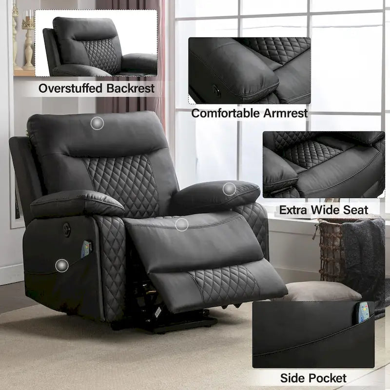 Fauteuil releveur électrique de massage chauffant en cuir moderne pour personnes âgées