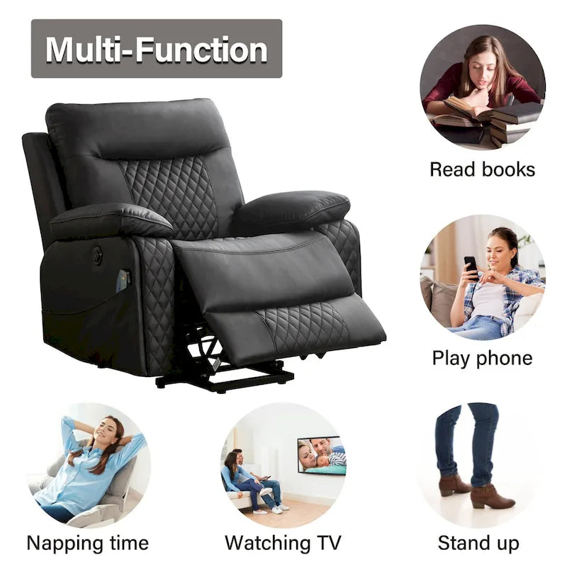 Fauteuil releveur électrique de massage chauffant en cuir moderne pour personnes âgées