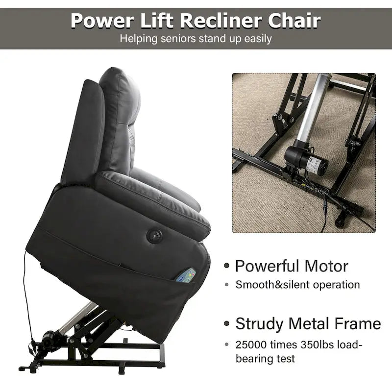 Fauteuil releveur électrique de massage chauffant en cuir moderne pour personnes âgées