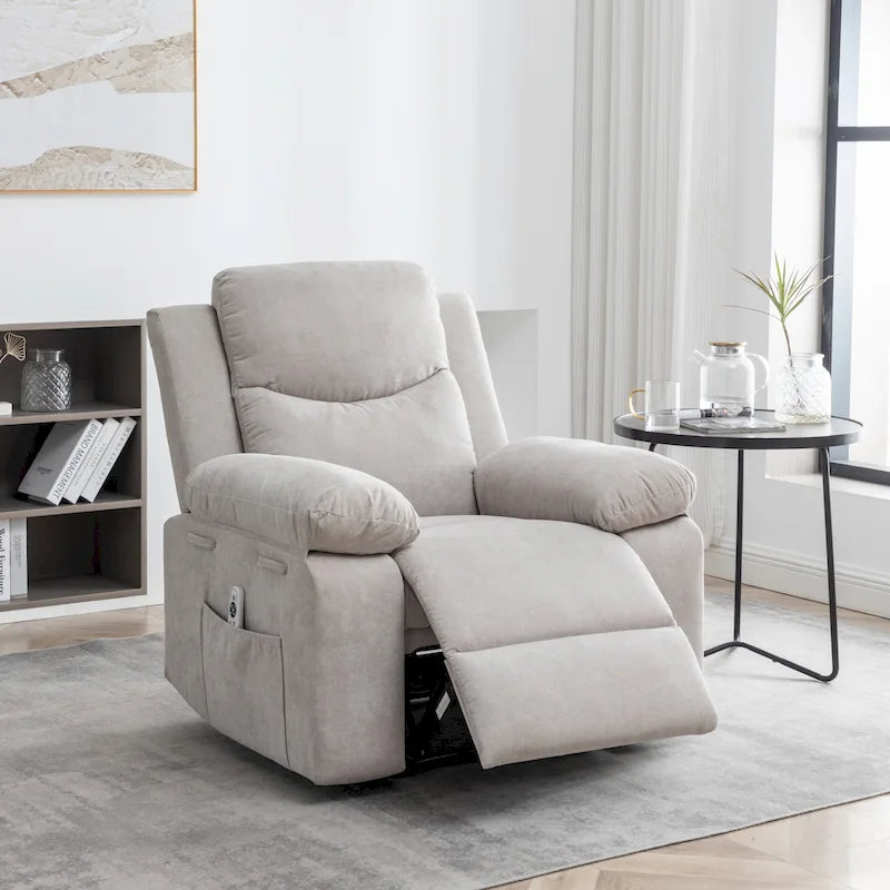 Fauteuil inclinable électrique en velours avec fonction massage réglable et système de chauffage